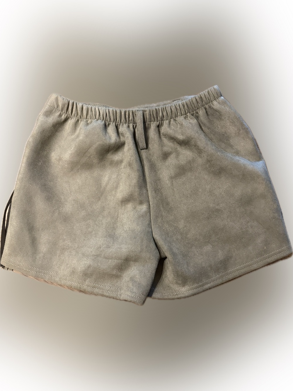 Crazy Train Olive Green Suede Fringe Shorts - Picture 2 of 4
